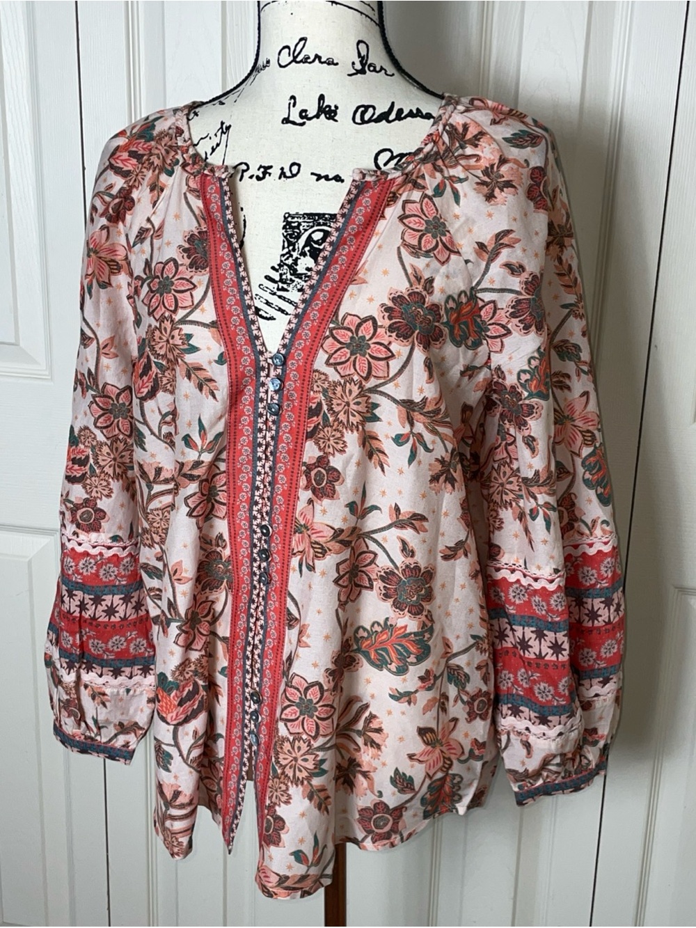 NWOT Sundance Small Arvilla Petal Orange Floral Bohemian Blouse Long Sleeve Top